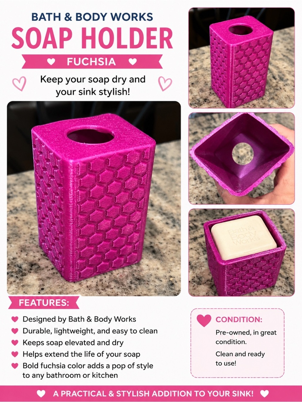 Bath & Body Works Fuchsia soap Hexagon and body works soap holder